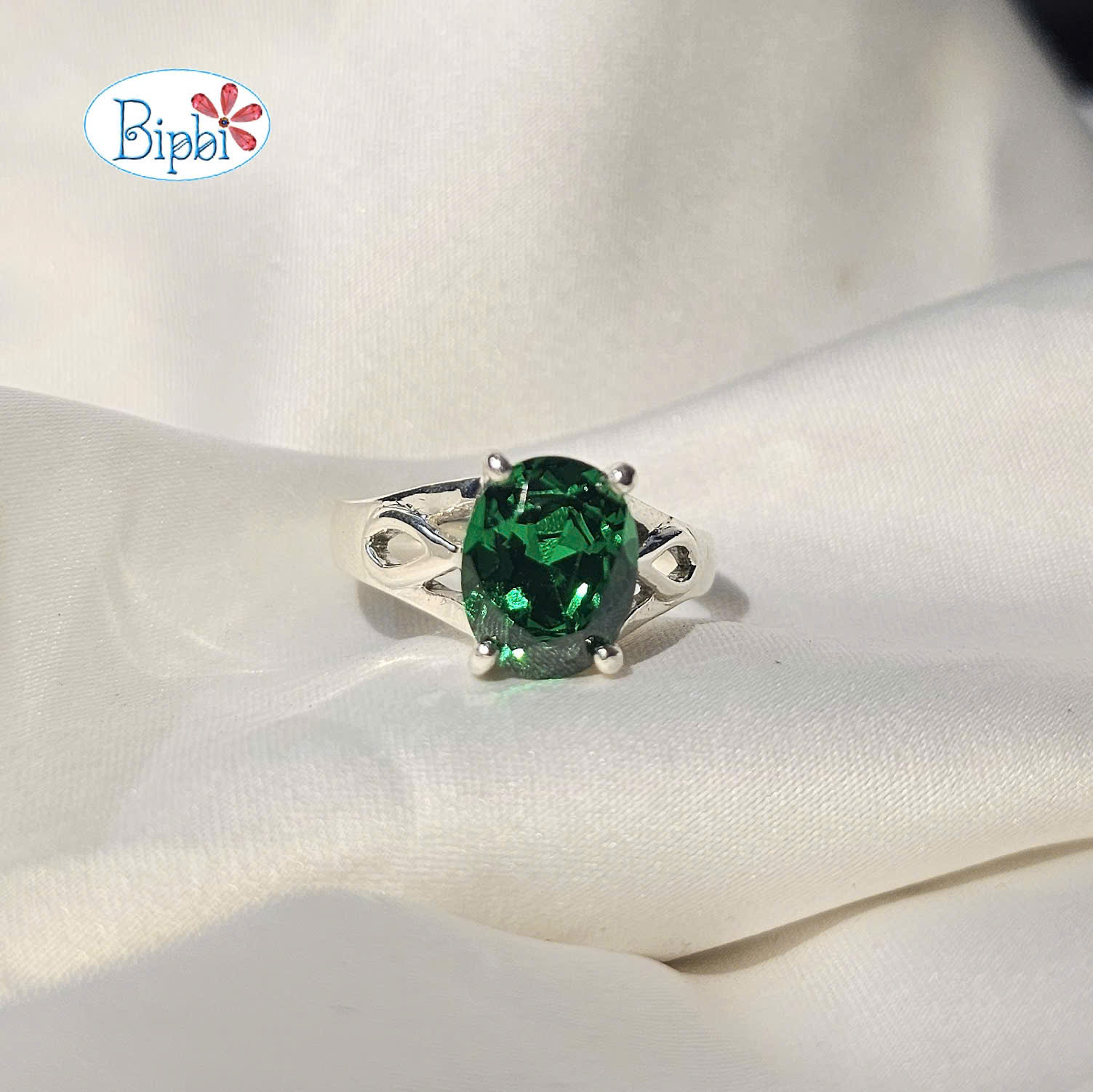 Nhẫn bạc nữ đã CZ xanh lá