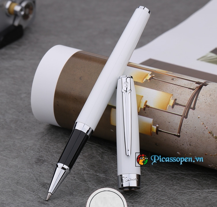 Bút dạ bi Picasso 717 màu trắng cài bạc