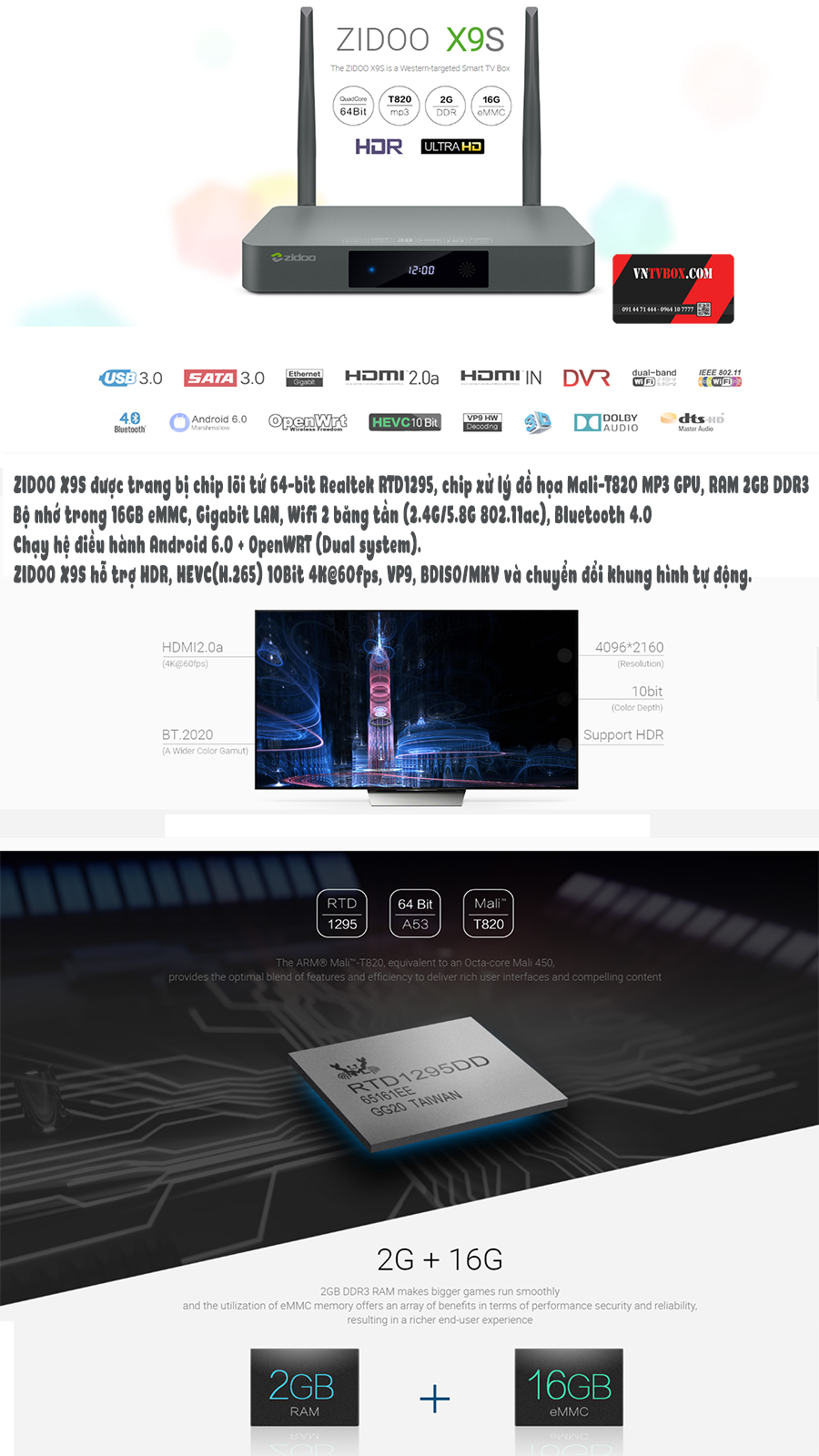 ZIDOO X9S Android TV Box cấu hình mạnh mẽ hệ điều hành 6.0