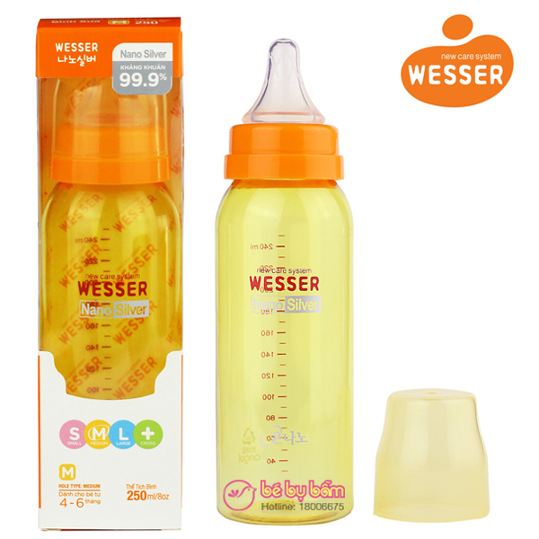 Bình sữa cổ hẹp Wesser Nano Silver 250ml