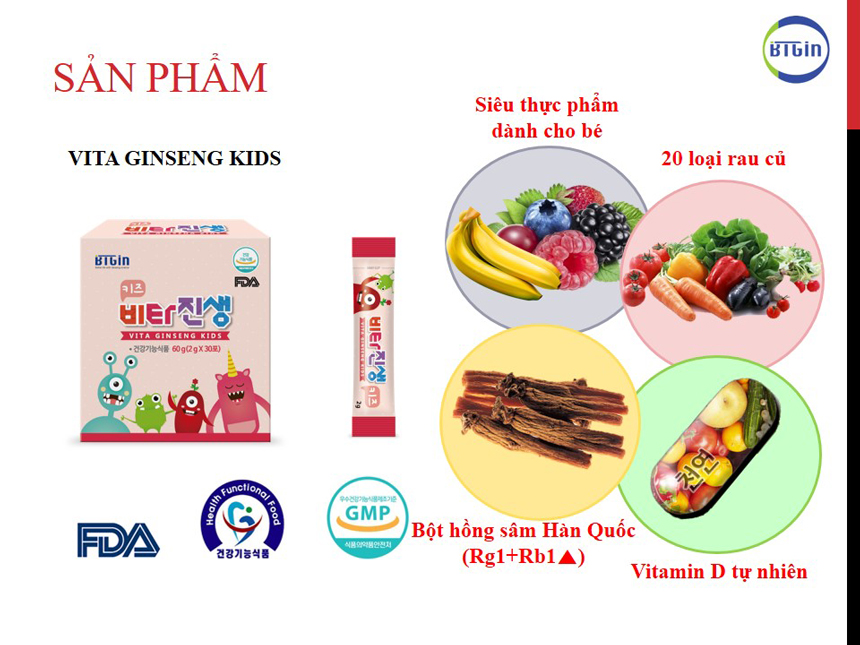 Hồng sâm baby Vitaginseng vị chuối ở dạng bột, 1 hộp có 30 gói, mỗi gói 2g