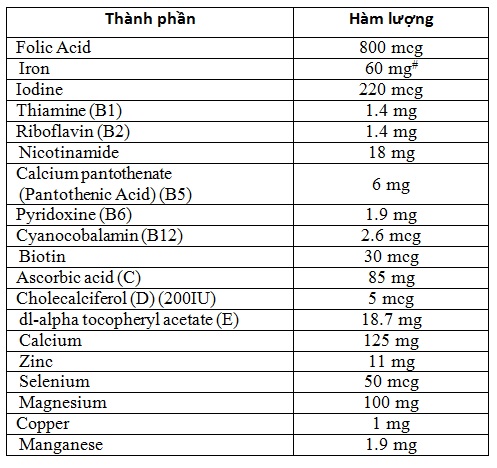 thành phần elevit cho bà bầu