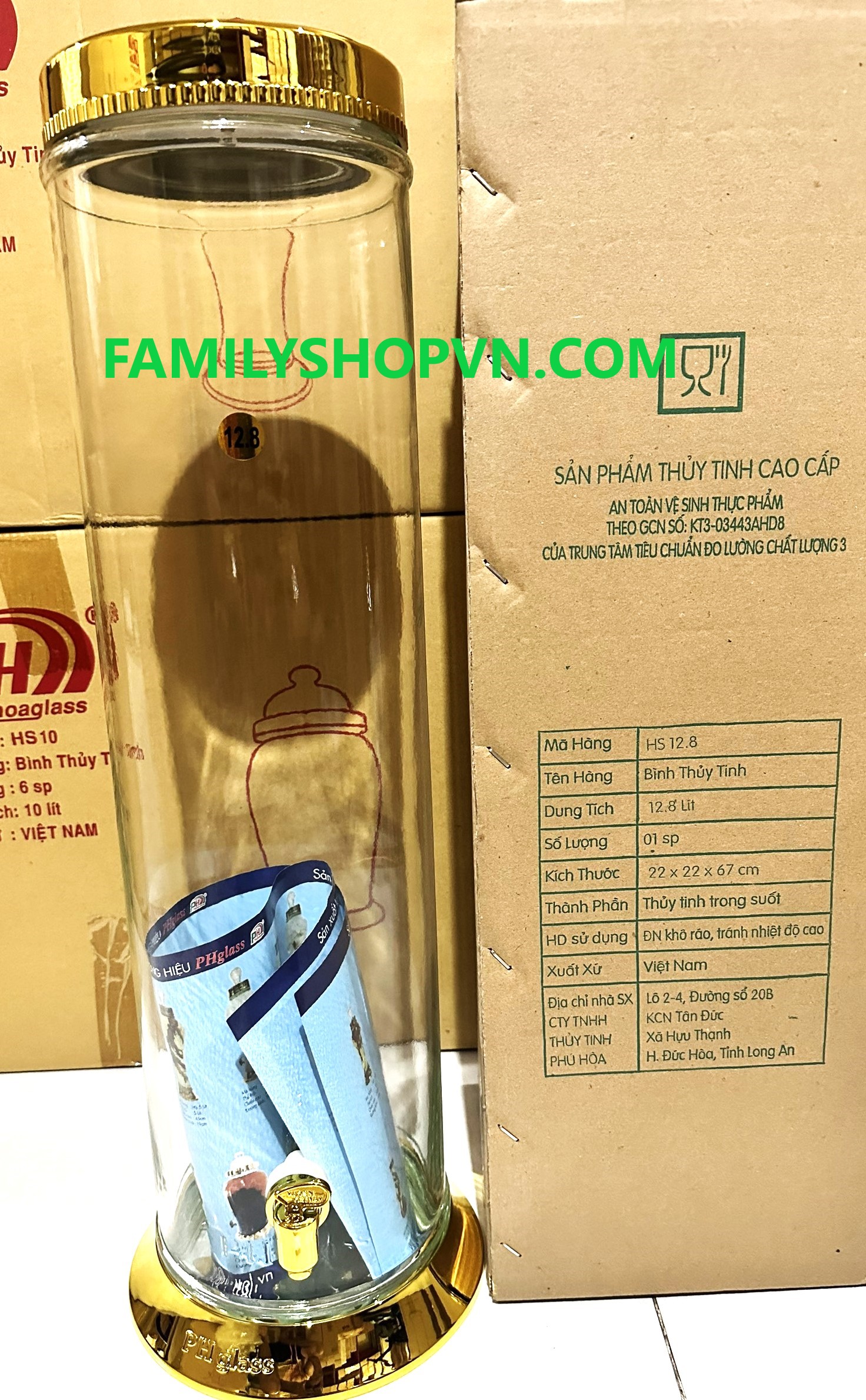 bình thủy tinh ngâm rượu 12,8 lít có vòi phú hòa việt nam