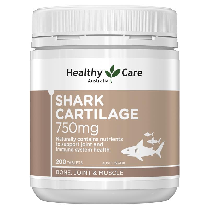 Sụn vi cá Healthy Care Shark Cartilage 750mg 200 viên của Úc