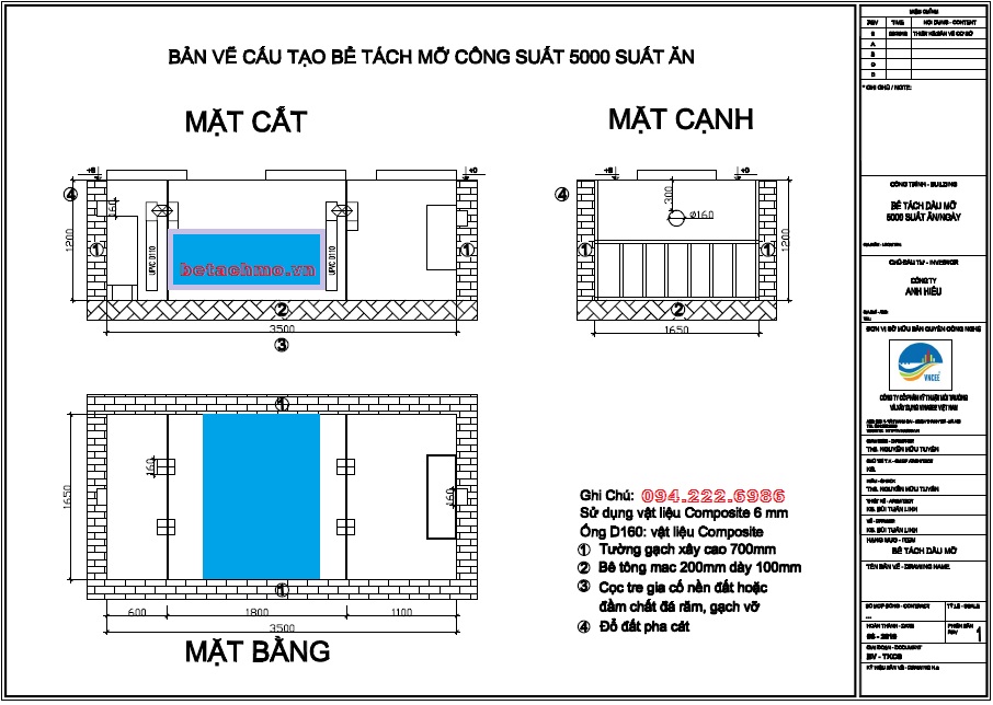 Tài liệu thiết kế bể tách mỡ theo Tiêu chuẩn ngành cho nhà hàng, khách sạn
