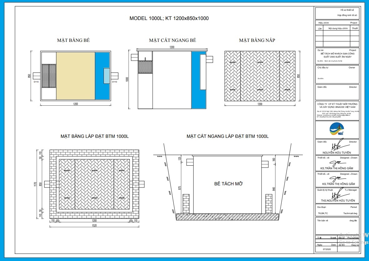 Bể tách mỡ âm sàn lắp đặt như thế nào - Mẫu bản vẽ thiết kế lắp đặt bể tách mỡ âm sàn