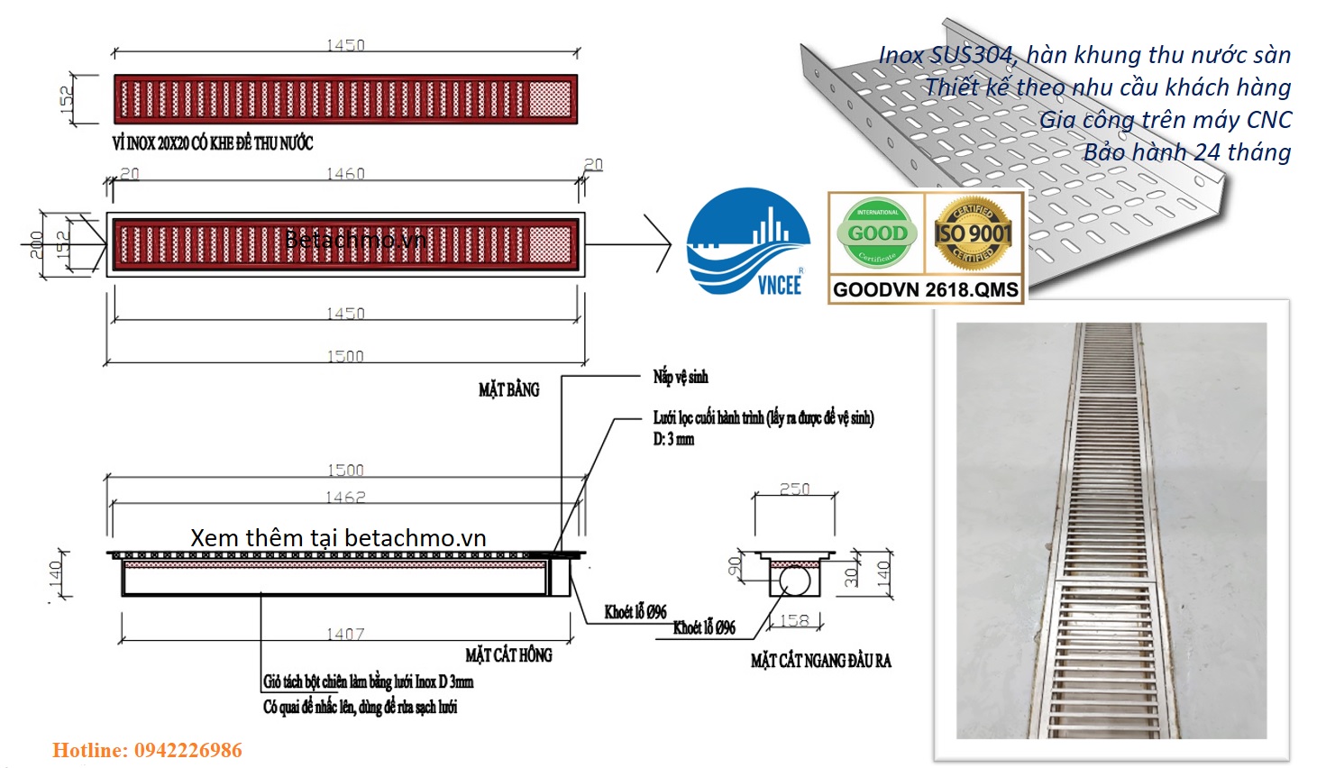 Hộp tách rác, mỡ, ghi thoát sàn cho nhà hàng và bếp ăn công nghiệp - Mẫu thiết kế