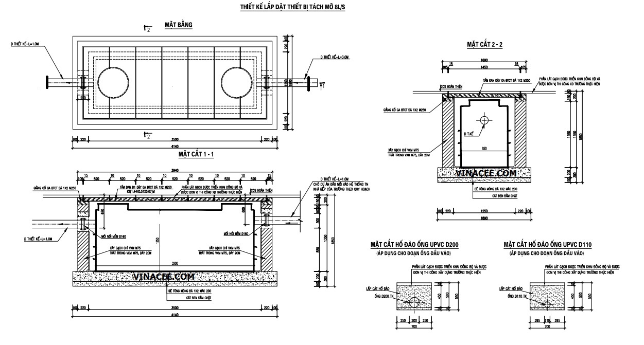 Trọn bộ mẫu thiết kế bể tách mỡ, modun xử lý nước tham khảo cho Trường học và căng tin bênh viện
