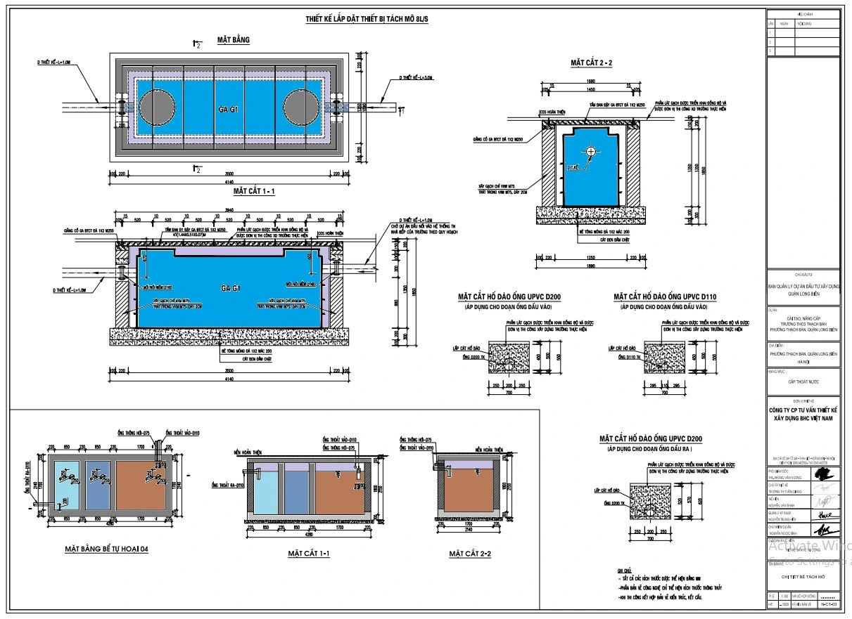 Thiết kế, thi công lắp đặt bể tách mỡ cho trường học, bệnh viện và bếp ăn công nghiệp