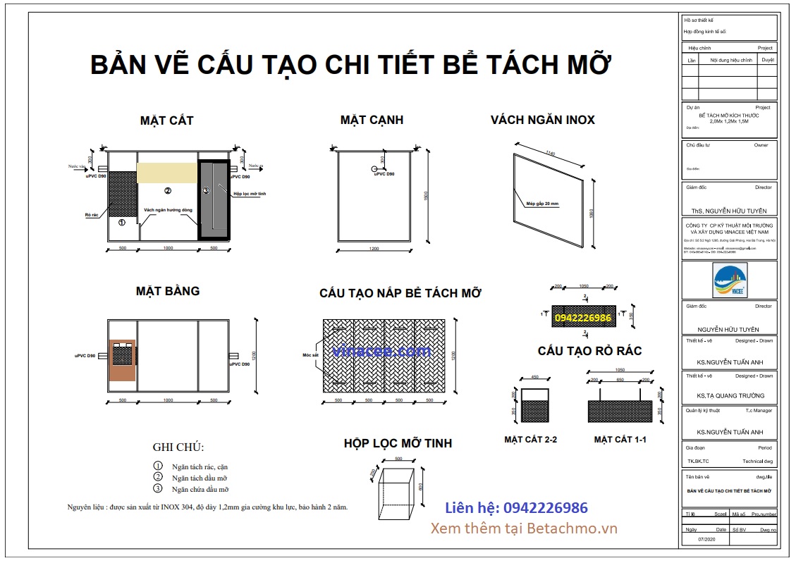 Tổng Hợp Các Bản Vẽ Bể Tách Mỡ Đủ Kích Thước Tham Khảo Cho Dự Án