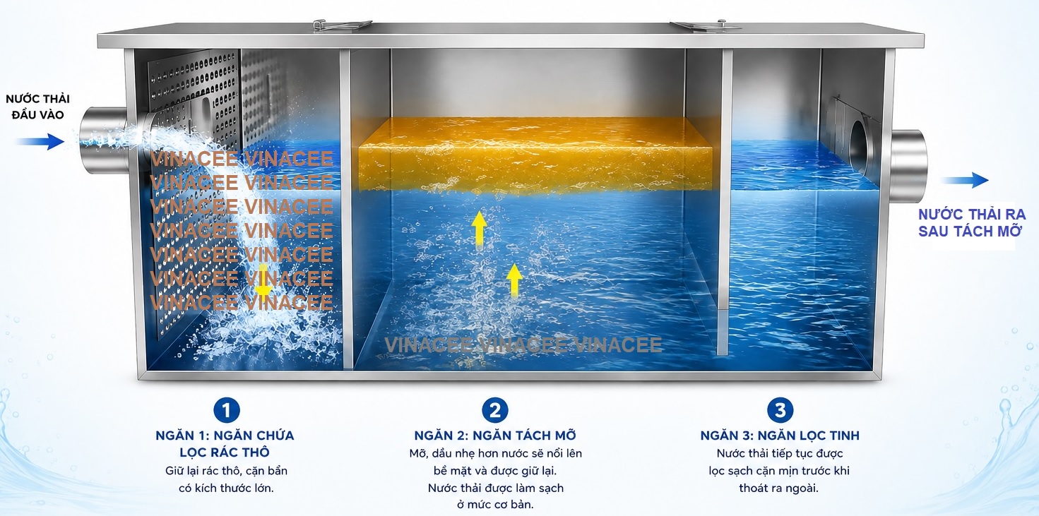 Bể tách mỡ inox 3 ngăn cho nhà hàng