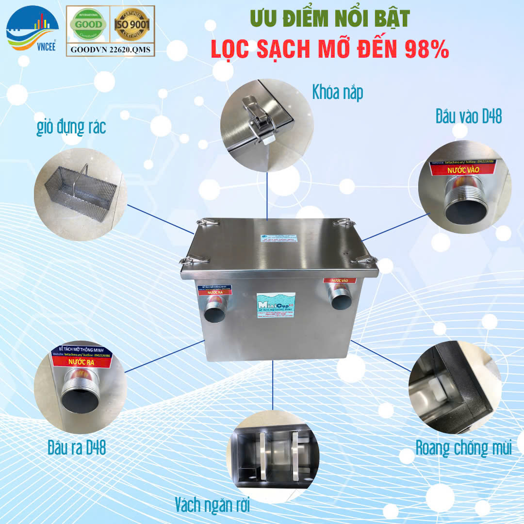 Cấu tạo và chi tiết bể tách mỡ 25 lít