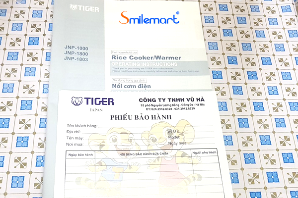 Phieu bao hanh Noi com dien TIGER JNP-1803