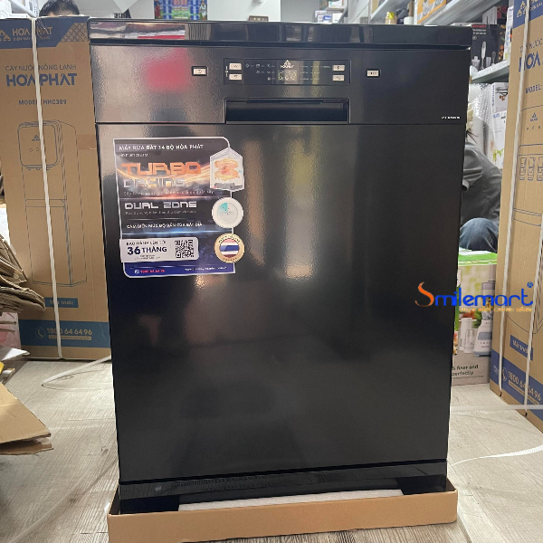(Bảo hành 36 tháng) Máy rửa bát 14 bộ Hòa Phát HD F1407DBB.TM công nghệ sấy Turbo, 7 chương trình rửa, 3 giá đỡ,