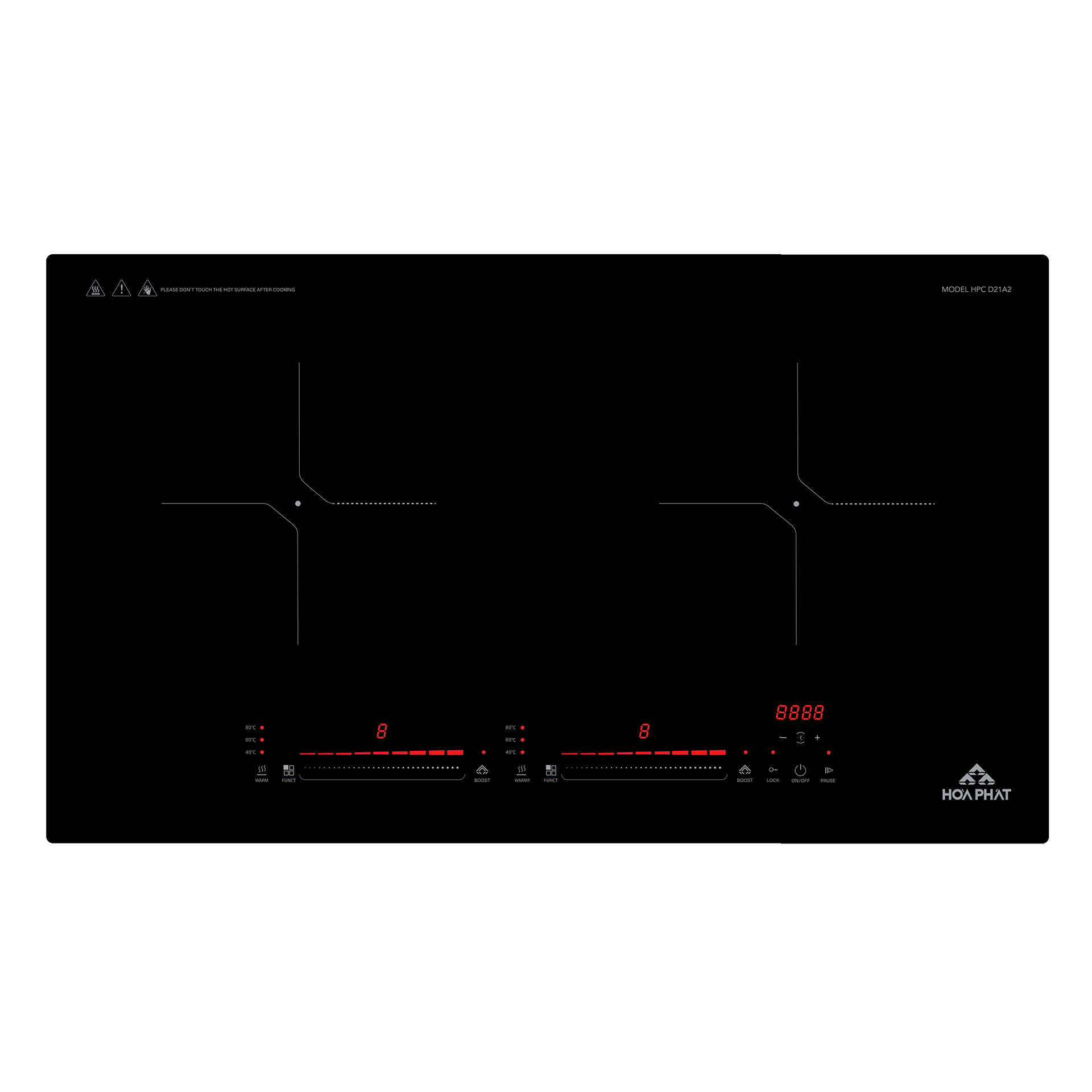 (Bảo hành 24 tháng) Bếp từ đôi Hòa Phát HPC D21A2 sản xuất tại Thái Lan, công suất 4200 W, mâm từ đồng