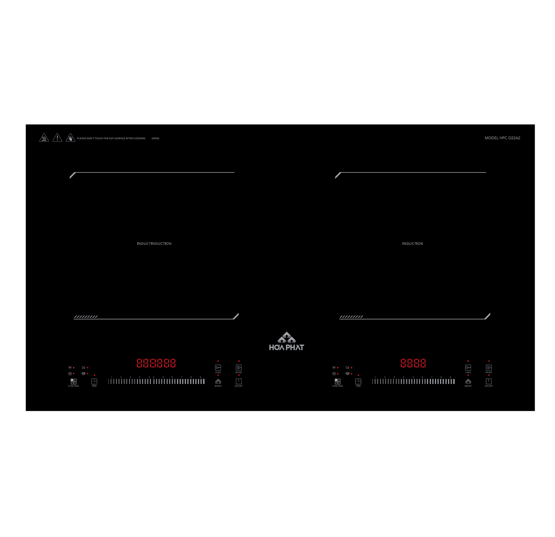 (Bảo hành 24 tháng) Bếp từ đôi Hòa Phát HPC D22A2 sản xuất tại Thái Lan, công suất 4400 W