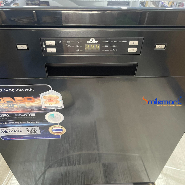 (Bảo hành 36 tháng) Máy rửa bát 14 bộ Hòa Phát HD F1407DBB.TM công nghệ sấy Turbo, 7 chương trình rửa, 3 giá đỡ,