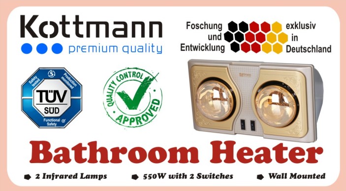 Đèn sưởi nhà tắm Kottmann 2 bóng vàng K2B-H