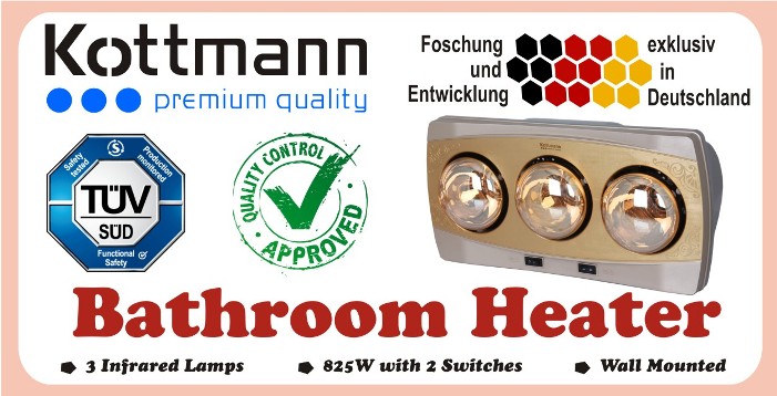 Đèn sưởi nhà tắm Kottmann 3 bóng vàng K3B-H