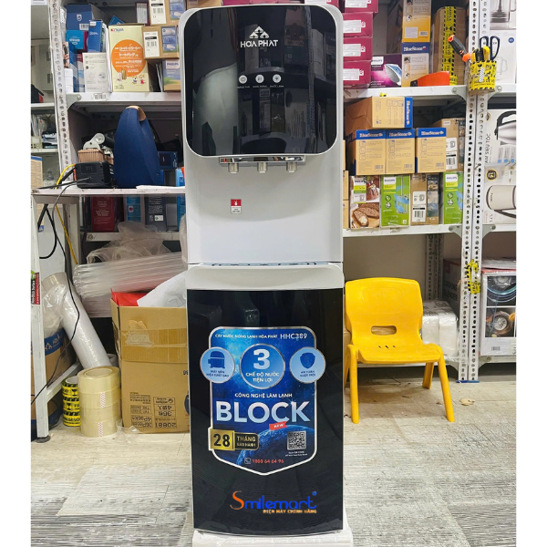 (Bảo hành 28 tháng) Cây nước nóng lạnh hút bình Hòa Phát HHC389 3 vòi, lạnh Block
