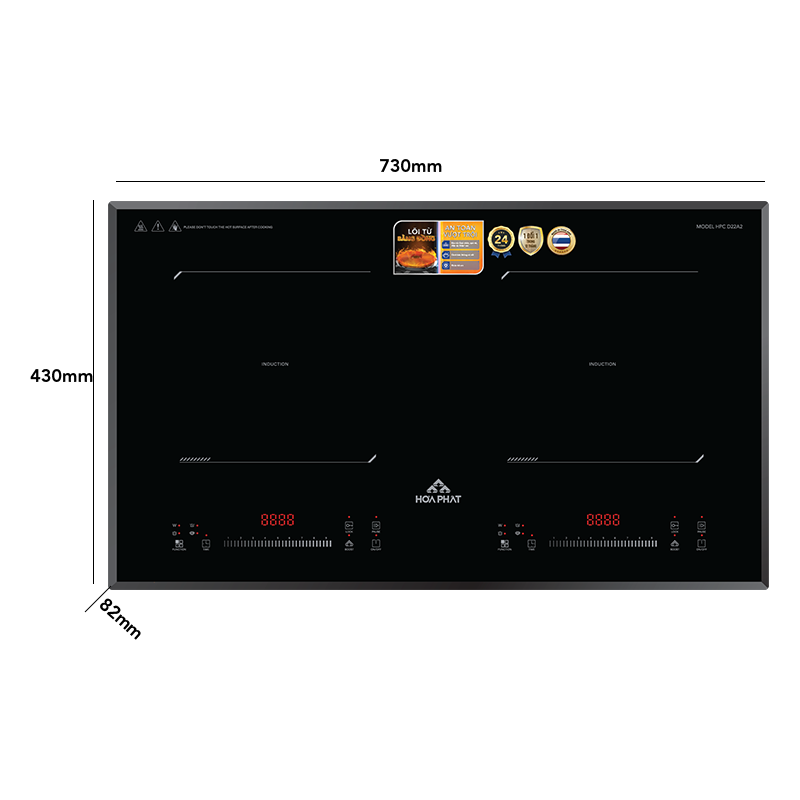 (Bảo hành 24 tháng) Bếp từ đôi Hòa Phát HPC D22A2 sản xuất tại Thái Lan, công suất 4400 W