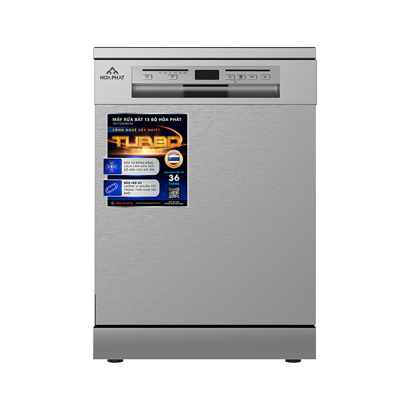 (Bảo hành 36 tháng) Máy rửa bát 13 bộ Hòa Phát HD F1306DBS.TM 6 chương trình rửa, sấy nhiệt Turbo