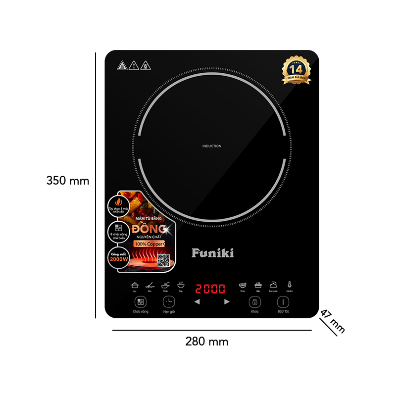 (Bảo hành 14 tháng) Bếp điện từ đơn Funiki HSD8162 2000W, mâm từ đồng