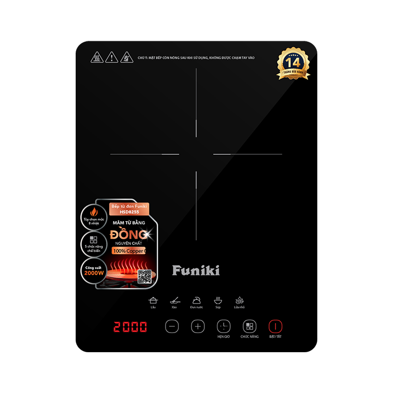 (Bảo hành 14 tháng) Bếp điện từ đơn Funiki HSD8255 2000 W, mâm từ đồng