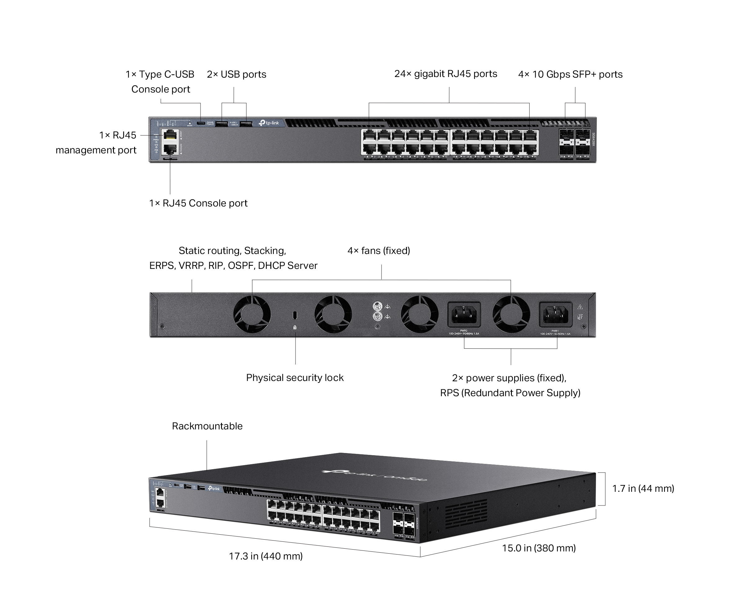 SG6428X - Omada Switch L3 Quản Lý 24 Cổng Gigabit với 4 Khe Cắm 10G