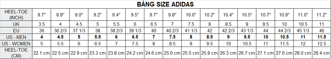 Tính size giày- bảng size Adidas