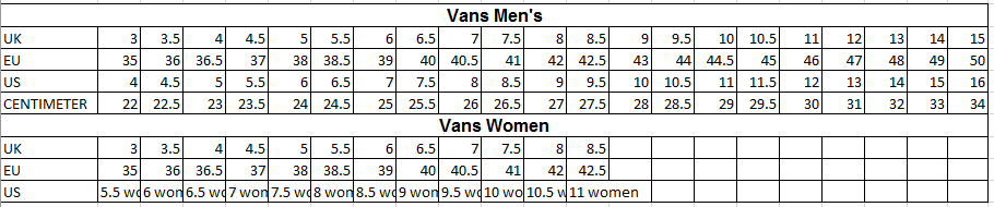 vans to converse sizing