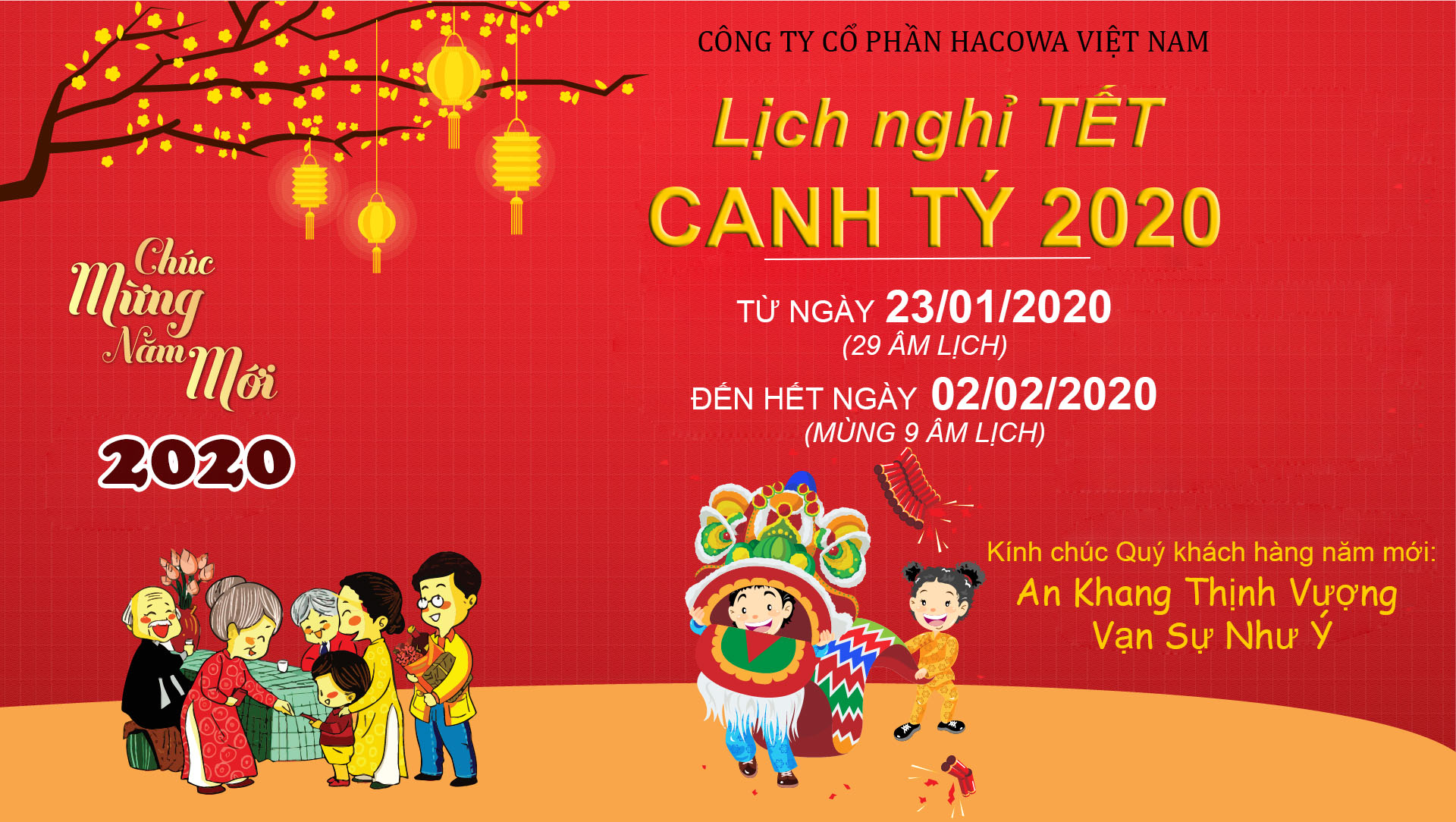 THÔNG BÁO LỊCH NGHỈ TẾT NGUYÊN ĐÁN 2020