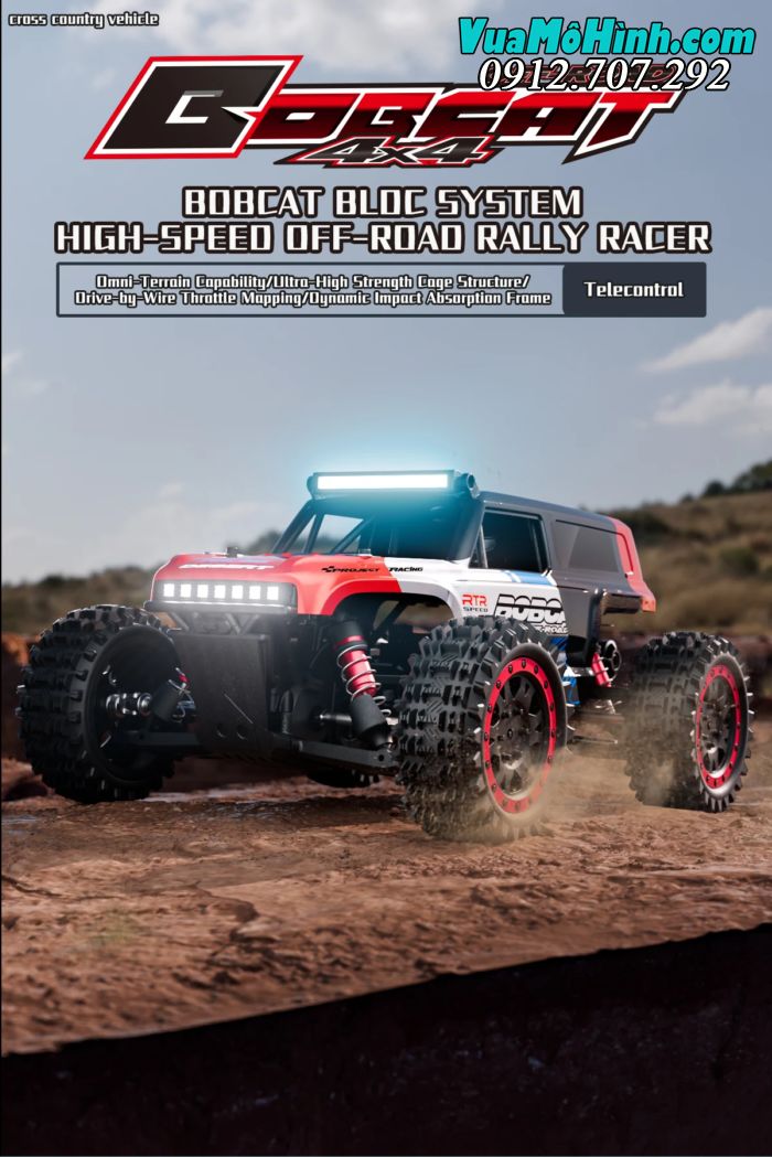 Xe tải quái vật điều khiển từ xa Bobcat 4WWD 1/16 tốc độ cao 45km/h