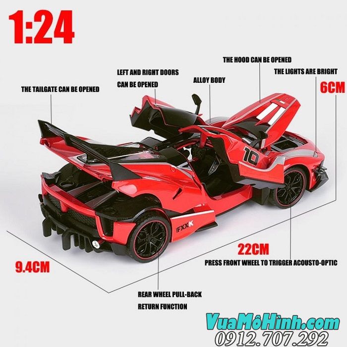 Mô hình siêu xe Ferrari FXX-K tỉ lệ 1:24, mở được cửa, cốp, full kim loại