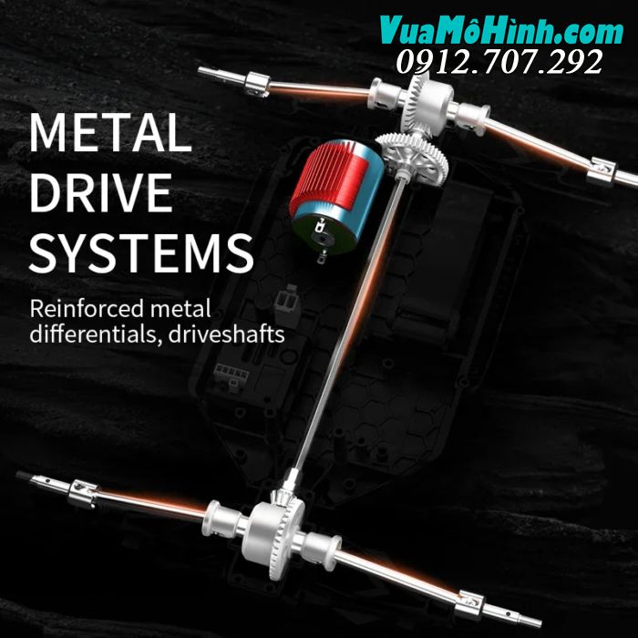 Xe Monster Truck 65km/h, động cơ Brushless, pin 2S bánh răng full kim loại, 4WD, 2.4Ghz