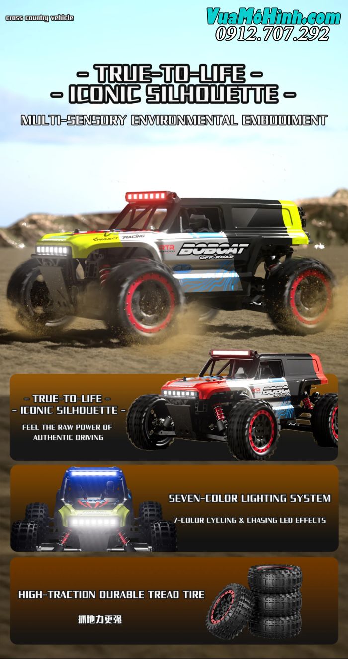 Xe tải quái vật điều khiển từ xa Bobcat 4WWD 1/16 tốc độ cao 45km/h