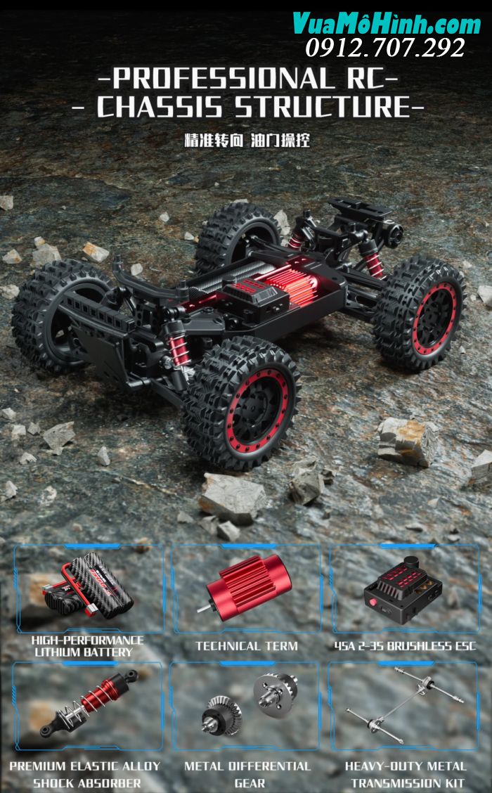 Xe tải quái vật điều khiển từ xa Bobcat 4WWD 1/16 tốc độ cao 45km/h