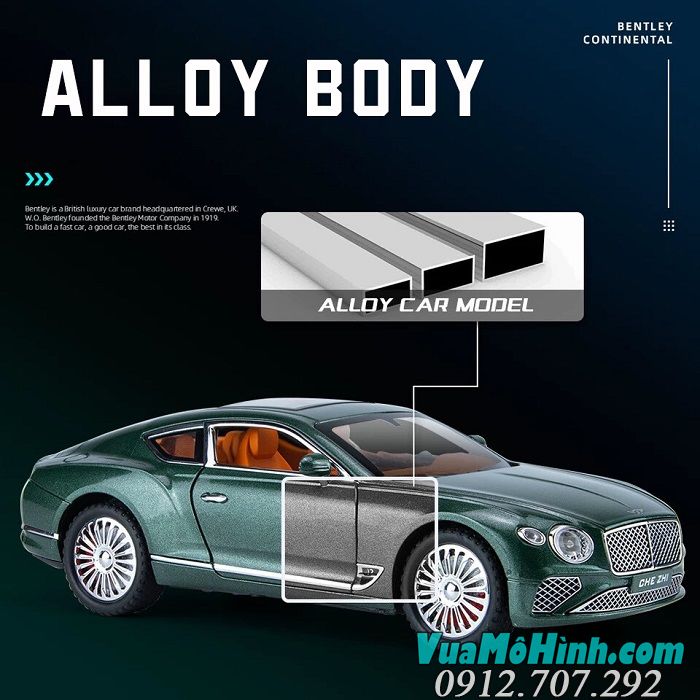Mô hình xe ô tô Bentley Continental tỉ lệ 1/24 hãng Chezhi