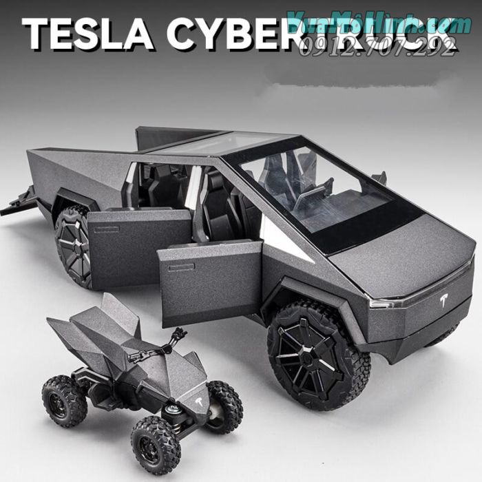 mô hình diecast tĩnh đồ chơi siêu xe ô tô điện thu nhỏ tesla cybertruck tỷ lệ 1:24 , oto mini trưng bày có kèm xe máy