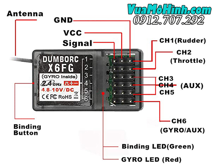 bộ tay điều khiển tx rx dumborc dumbo rc rbrc rbr/c x4 x6 xgf x6fg 4 6 kênh ch channel chanel