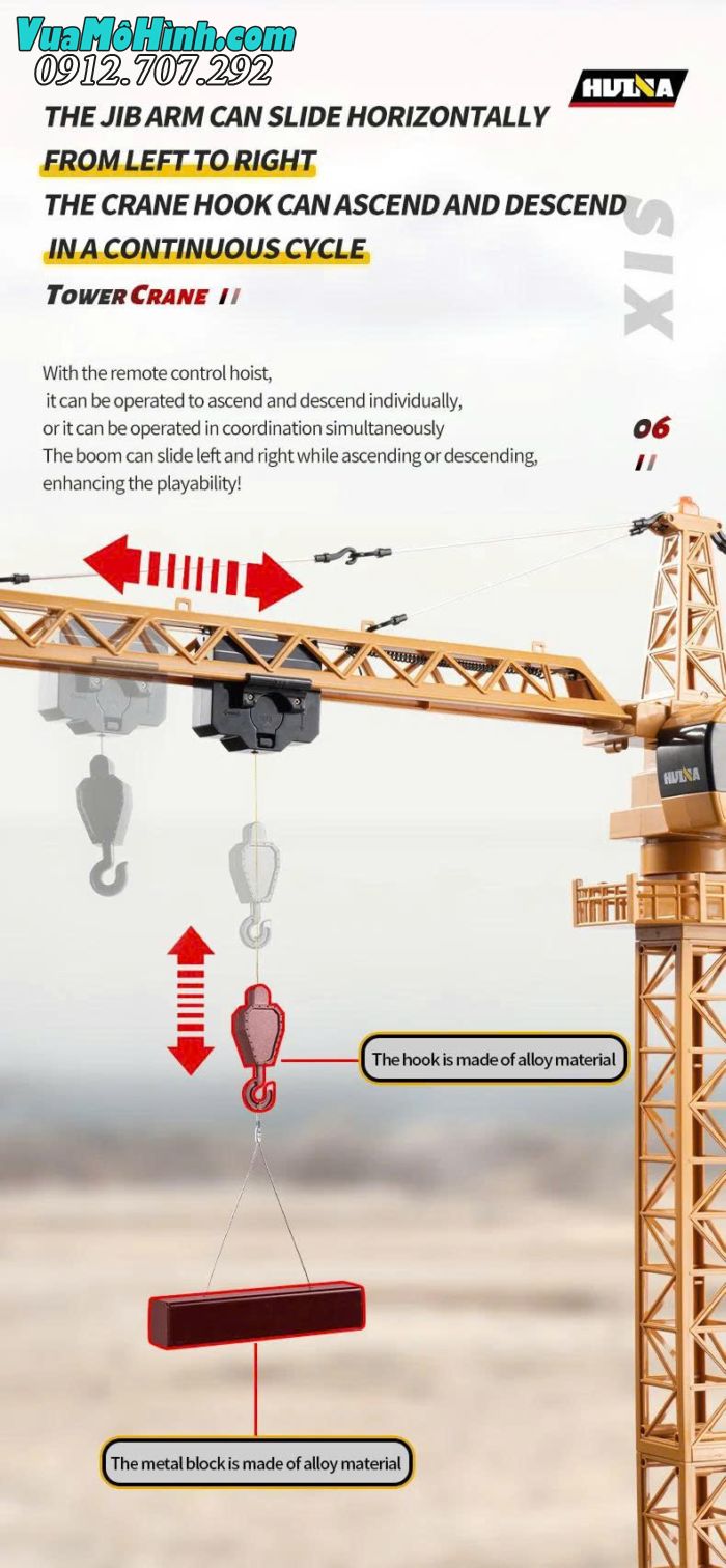 Cần cẩu tháp Huina 1585 mô hình điều khiển từ xa tỷ lệ 1:14 chi tiết cao chính hãng