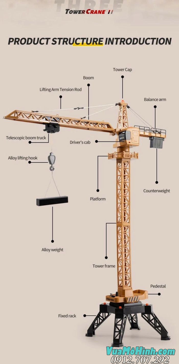 Cần cẩu tháp Huina 1585 mô hình điều khiển từ xa tỷ lệ 1:14 chi tiết cao chính hãng