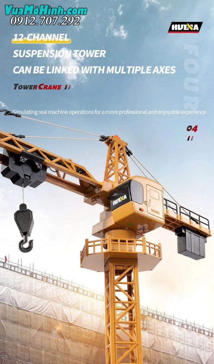 Cần cẩu tháp Huina 1585 mô hình điều khiển từ xa tỷ lệ 1:14 chi tiết cao chính hãng