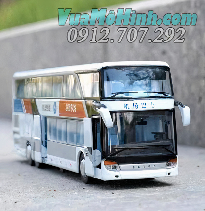 mô hình tĩnh diecast xe ô tô buýt chở khách proswon bus setra s 431 2 thầng tỷ lệ 1:32 , xe oto 4 bánh 2 tầng chuyên chở khách