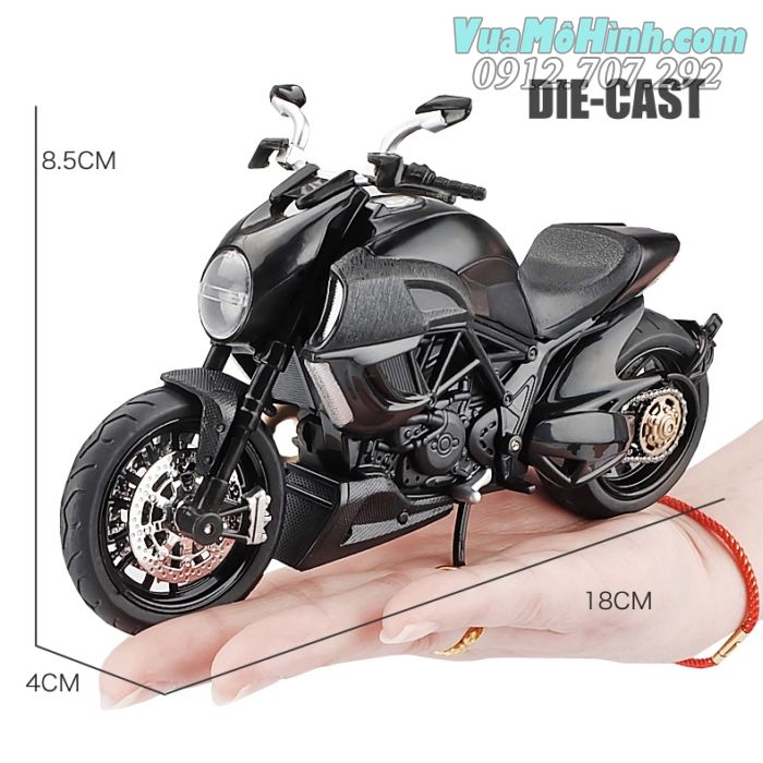 Mô hình tĩnh diecast xe mô tô 2 bánh gắn máy phân khối lớn ducati diavel carbon tỷ lệ 1:12 , đồ chơi xe moto thu nhỏ mini