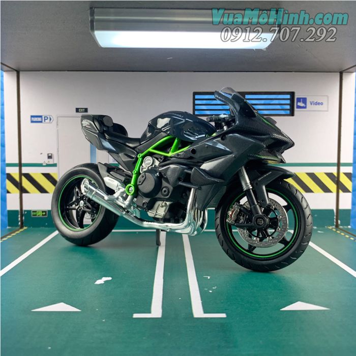 mô hình tĩnh đồ chơi siêu xe mô tô 2 bánh gắn máy phân khối lớn KAWASAKI NINJA H2R tỷ lệ 1:12 , đồ chơi xe motor thu nhỏ mini