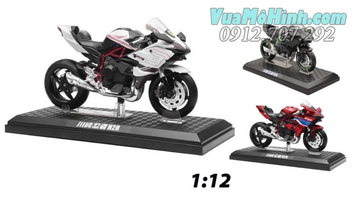 mô hình tĩnh đồ chơi siêu xe mô tô 2 bánh gắn máy phân khối lớn KAWASAKI NINJA H2R tỷ lệ 1:12 , đồ chơi xe motor thu nhỏ mini