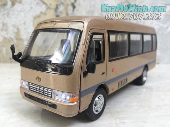 mô hình tĩnh diecast xe ô tô buýt chở khách bus toyota coaster tỷ lệ 1:32 , đồ chơi xe hơi oto 4 bánh bằng kim loại