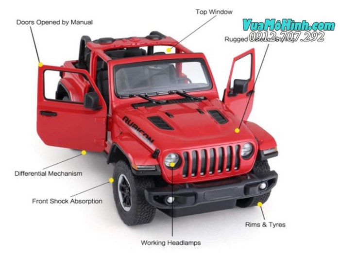 Mô hình xe Jeep Wrangler Rubicon ô tô địa hình điều khiển từ xa tỷ lệ 1:14 Rastar, sóng 2.4Ghz siêu khủng, mở được cửa