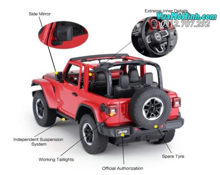 Mô hình xe Jeep Wrangler Rubicon ô tô địa hình điều khiển từ xa tỷ lệ 1:14 Rastar, sóng 2.4Ghz siêu khủng, mở được cửa